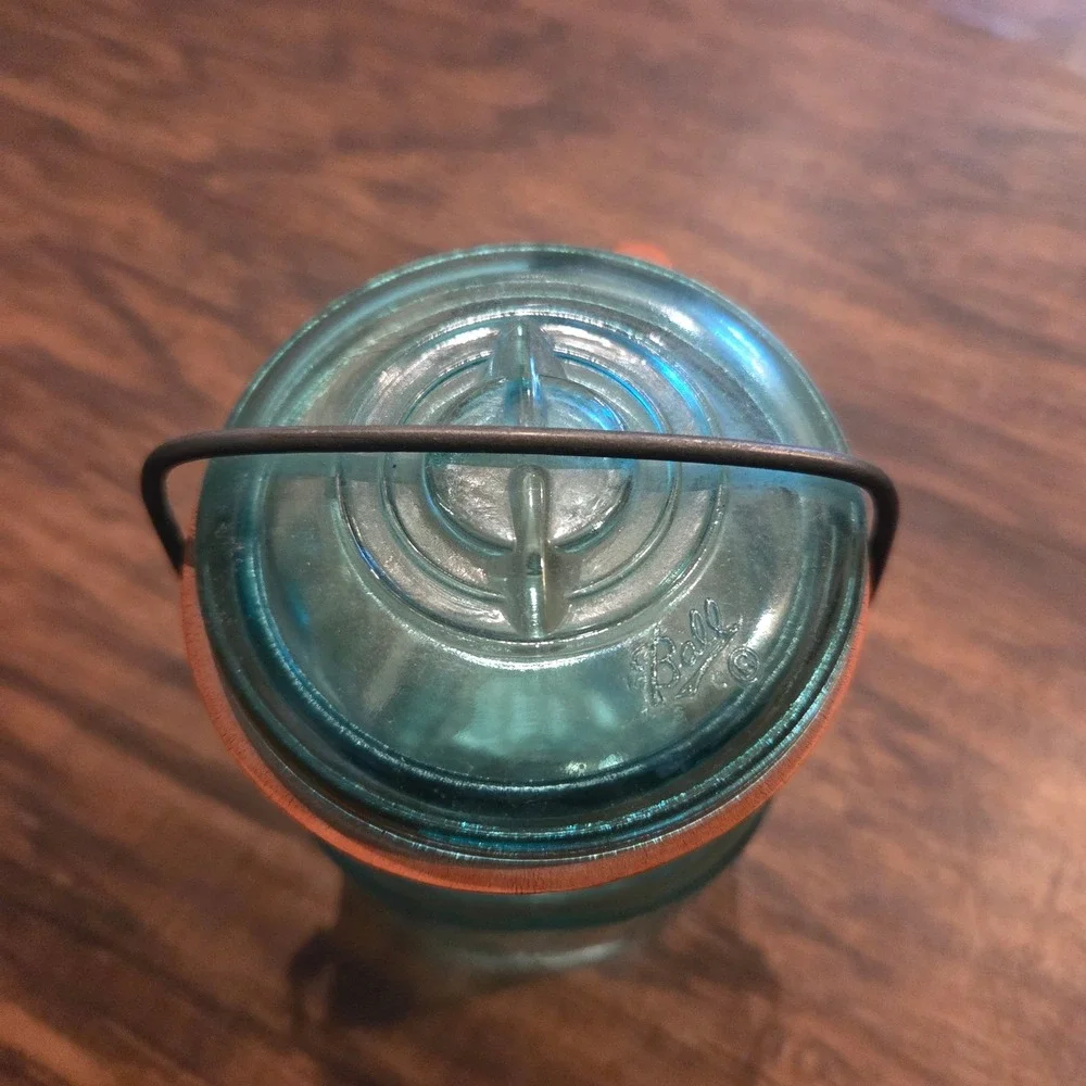Ball Ideal Bicentennial Celebration Aqua Blue Glass Jar Wire Bail Lid 1776-1976